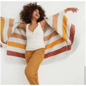 Aerie Striped Super Soft Blanket Poncho Sweater Shawl Open Front Fall Coverup OS